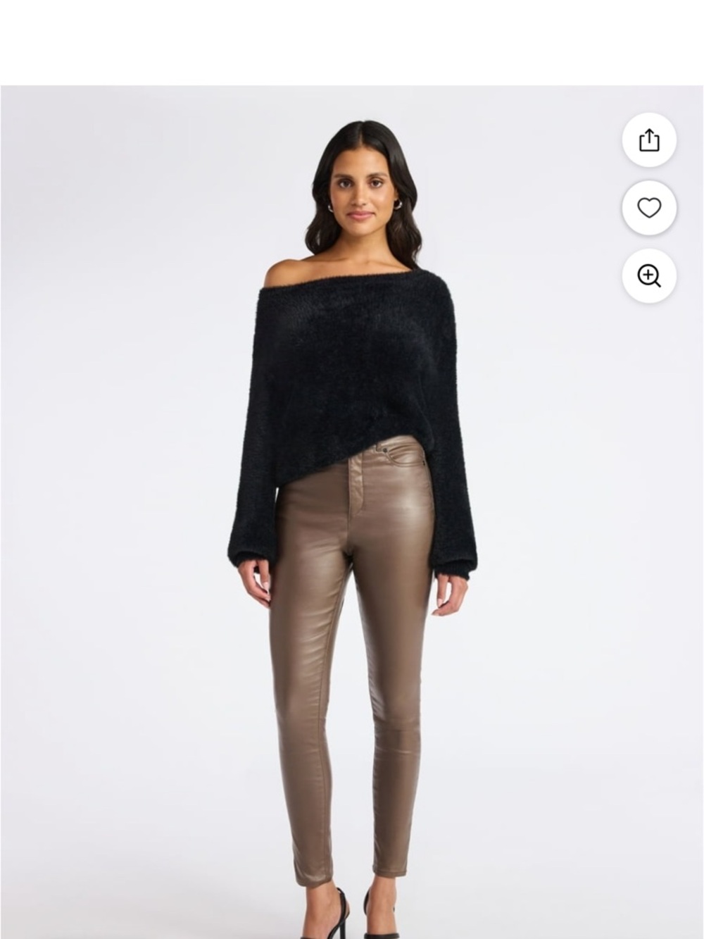 Sofia by Sofia Vergara Black fuzzy Faux-Fur Crew Neck Sweater